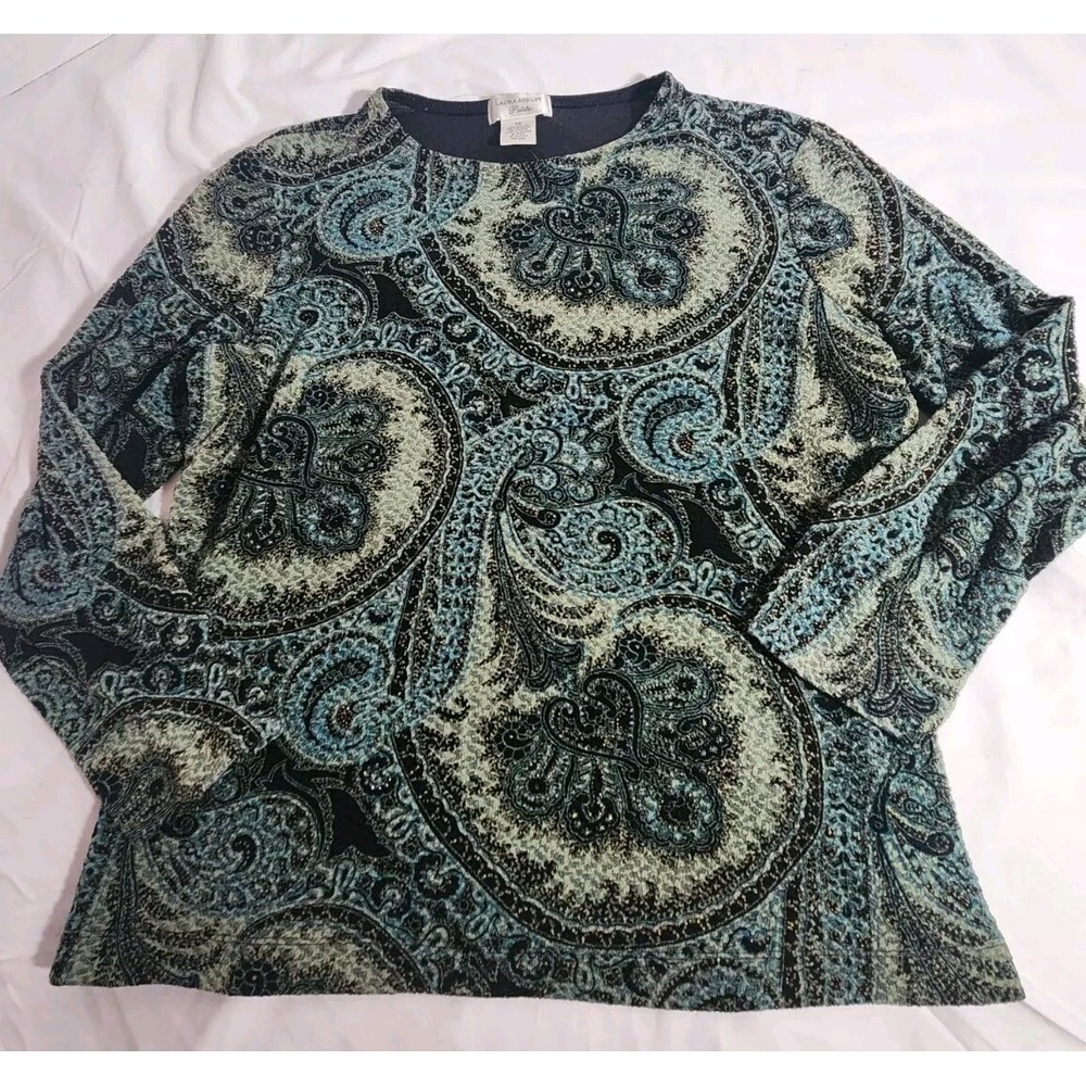 Laura Ashley Paisley Print Pullover Scoop Neck Top Size PS